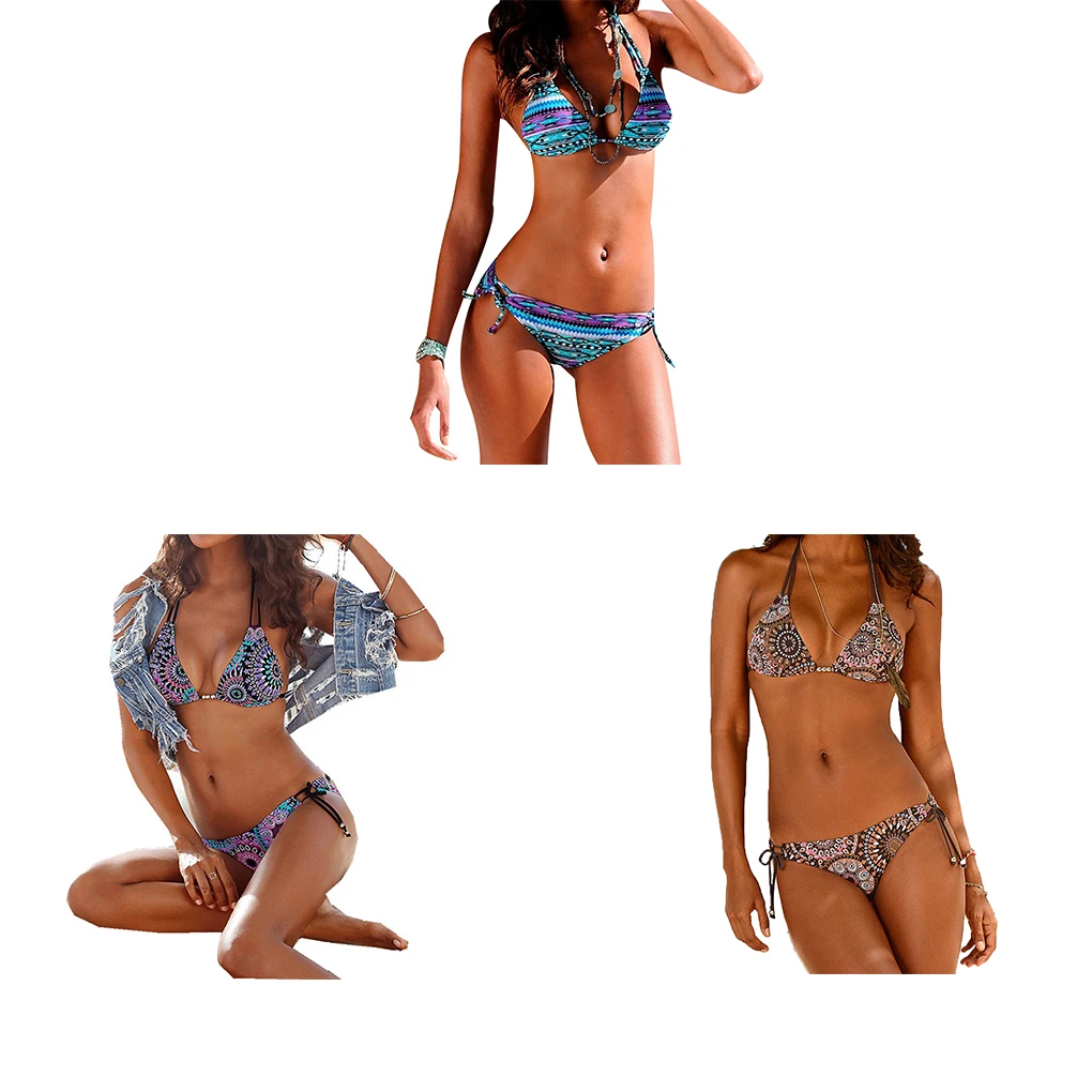 2 szt. Damski strój kąpielowy, seksowny, z nadrukiem, bikini na ramiączkach, szybkoschnący, elastyczny zestaw biustonosza i majtek plażowych