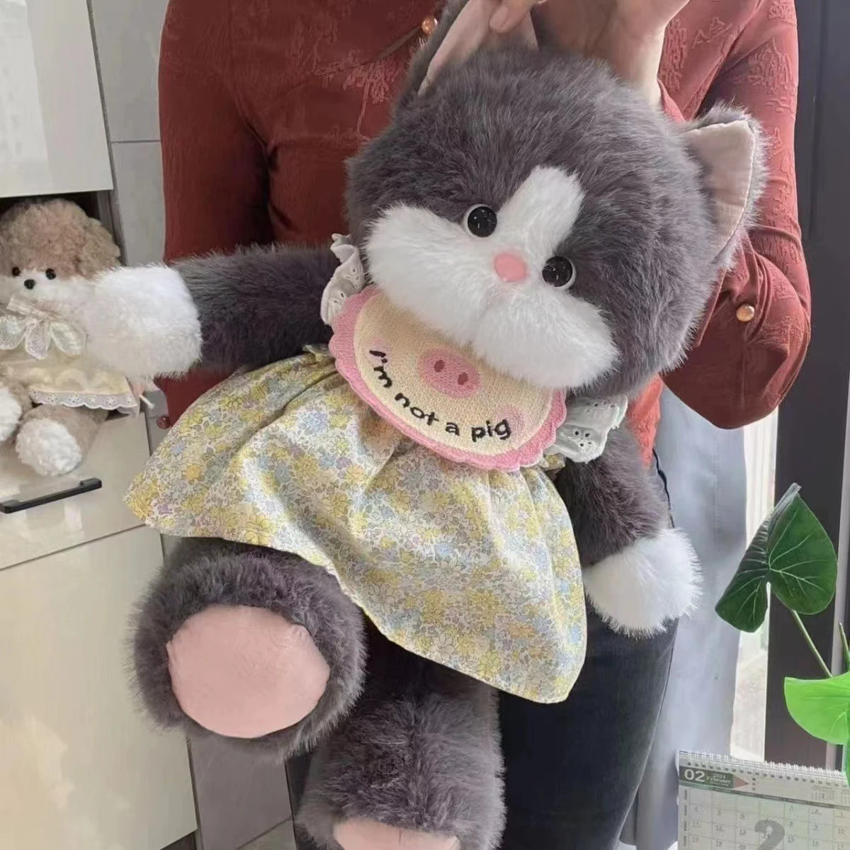 

45 см кукла-кошка из искусственного меха норки, милый маленький кот с платьем, плюшевая плюшевая кукла-животное, детские подарки на День святого Валентина для девочек