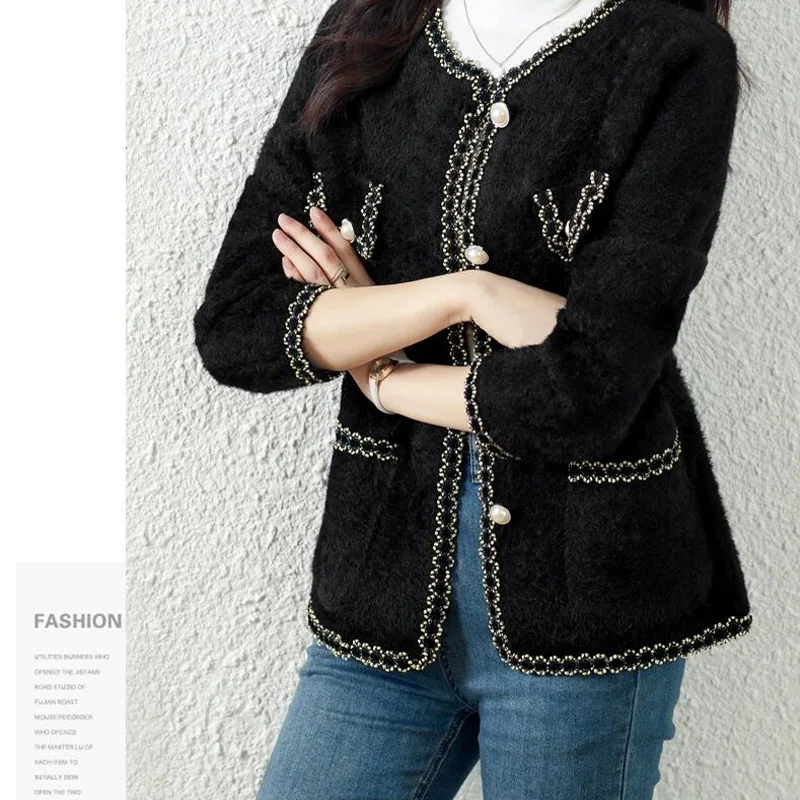 Autumn Winter Fashion Commute Chic Button Thick Knitted Cardigan Women Temperament Elegant Warm Sweaters Coat