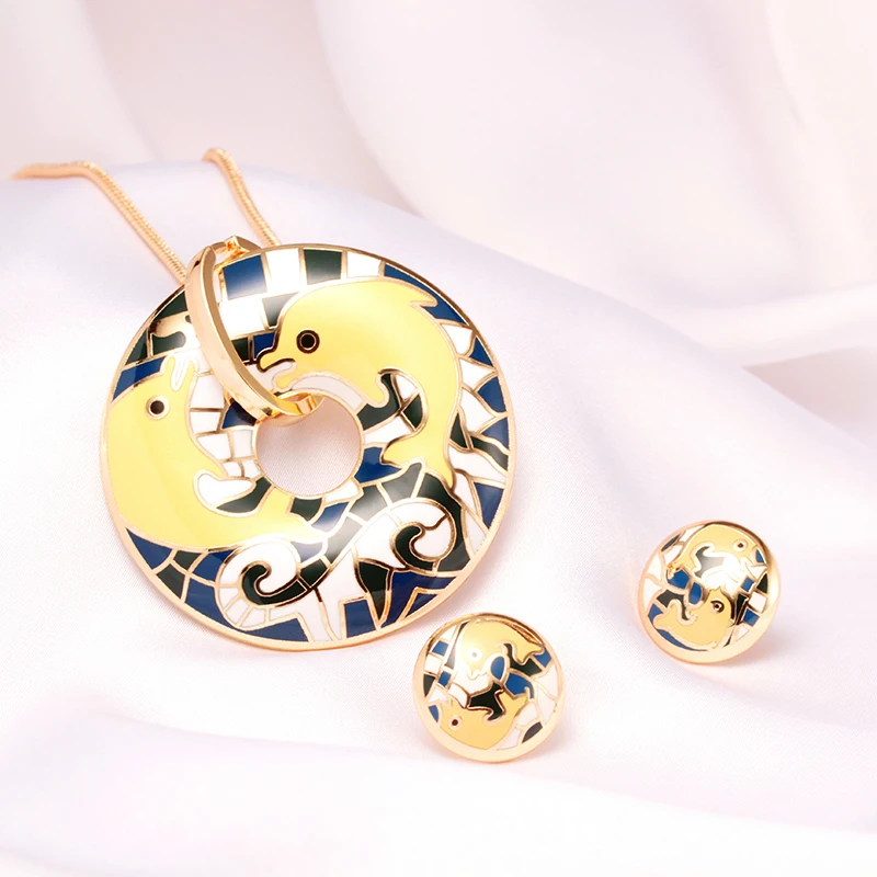 R&X  Engagement Necklace/Earrings Trendy Gift Sieraden Sets S22101 Stainless Steel Enamel Jewelry Necklace Set Women Anniversary