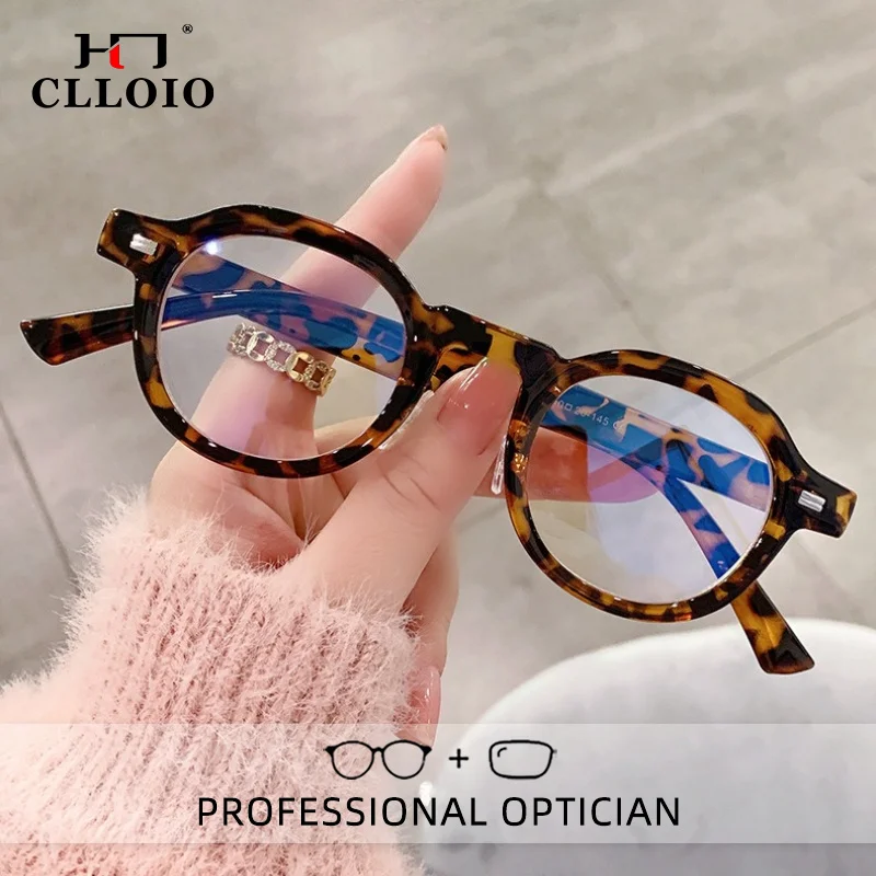 clloio-ヴィンテージ風で快適なブルーライトカットメガネ。tr90素材の丸型、反射防止加工、近視矯正用。度入りレンズにも対応。