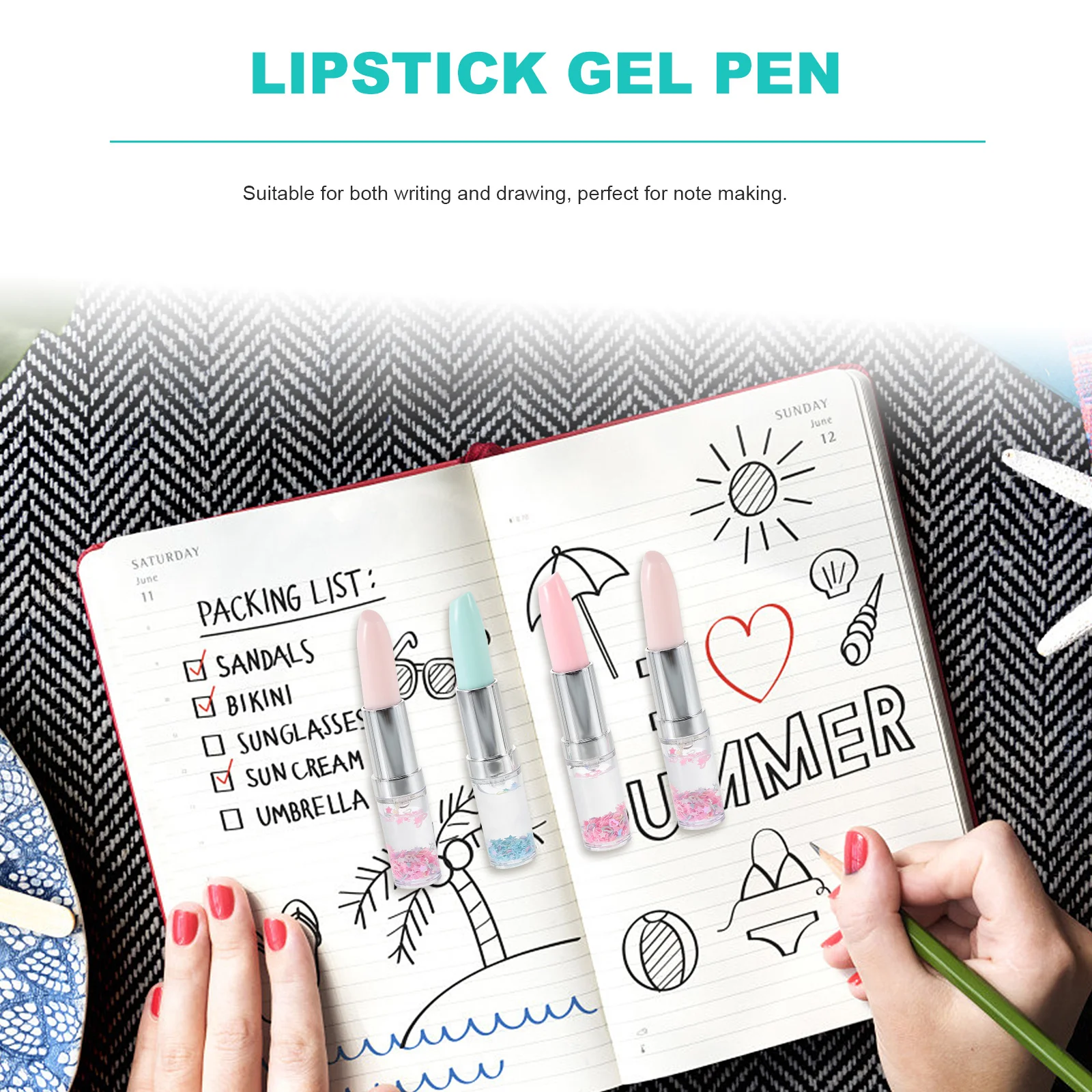 

4Pcs Creative Lipstick Pens Cartoon Style Smooth Writing Office School Stationery Unique Gel Pen Set Ink Pens