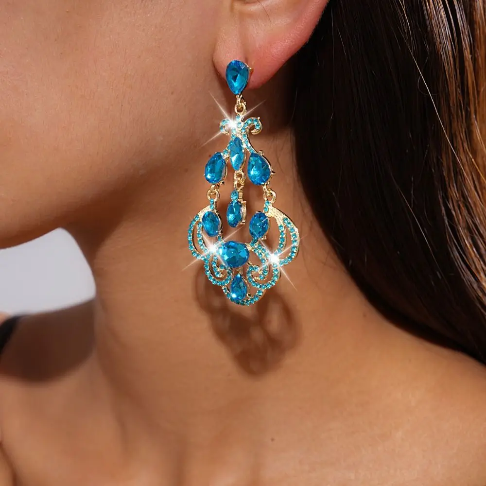 Gifts Vintage Style Rhinestone Teardrop Earrings Silver Post Geometric Statement Earrings Elegant Flower Earrings Women