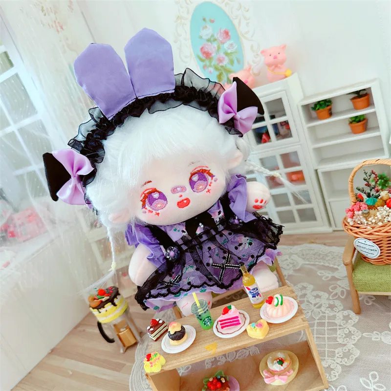 20cm Kawaii Soft Plush Doll Purple Gothic Style Dress 3Pcs Suit Stuffed Idol Girls Dolls with Clothes DIY Accessory Toys Gifts