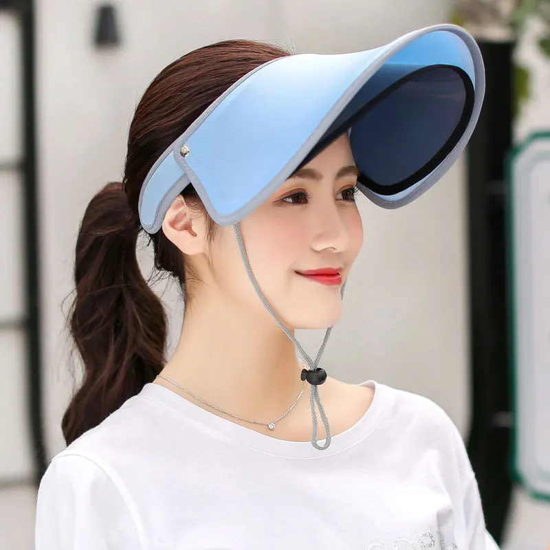 Women Summer Sun Visor Hat Wide Brim Double Layer Beach Cap Female Adjustable UV Protection Hats Outdoor Packable Sunshade Cap