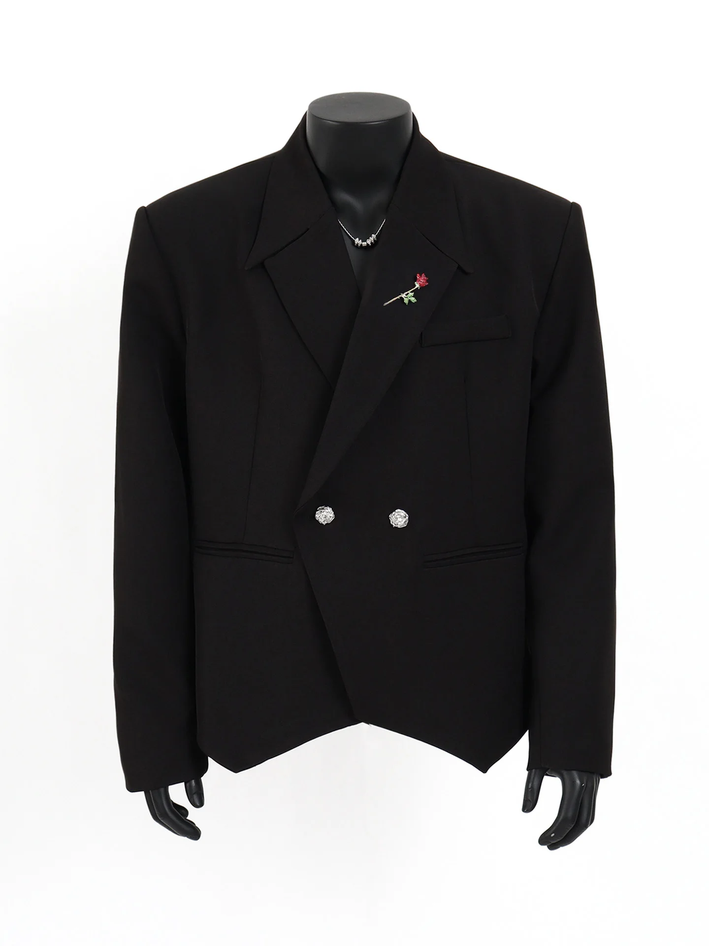 

Black Metal Decorated Short Suit Jacket for Men STARLIT Casual Fashionable Youth Ultra Short Length Two Button Closure