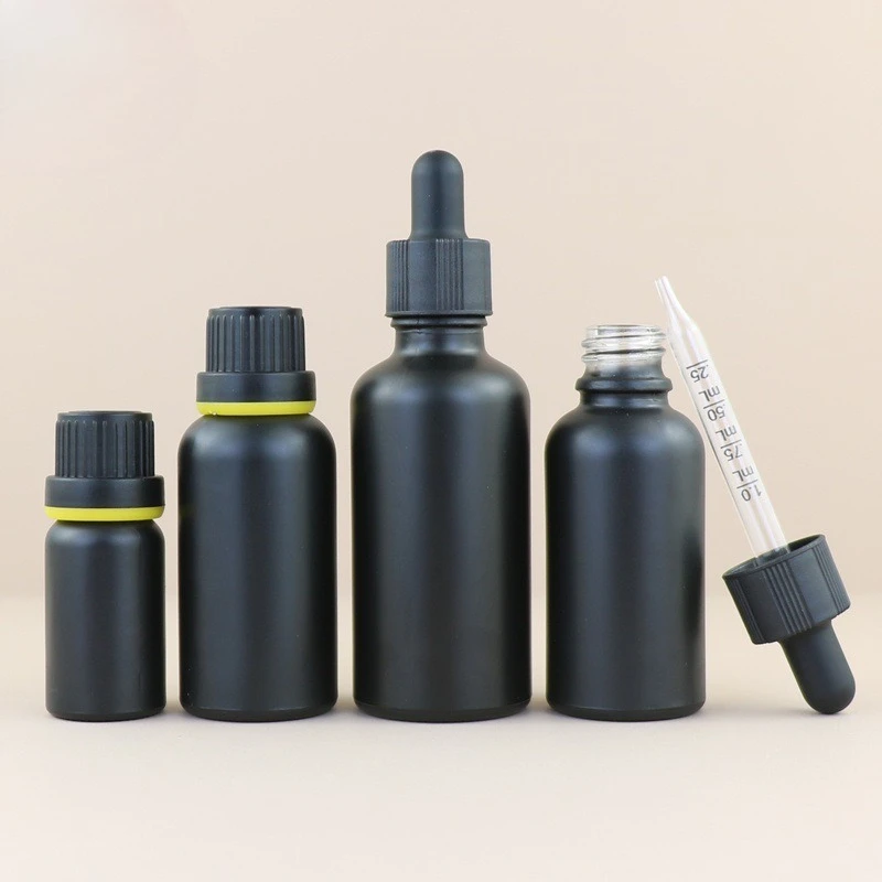 10/30/50ml Empty Dropper Bottles Essential Oil Glass Aromatherapy Liquid Matte Black Massage Pipette Bottle Refillable