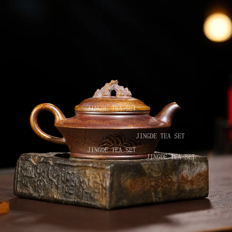 300ml Purple Clay Teapot Chinese Yellow Wood Fired Teapot Household Large Capacity Teapot Yixing Carving Dragon Soaring Tea Pot