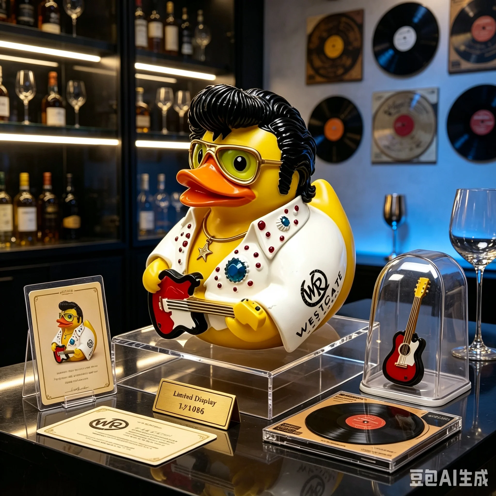 Elvis Presley Rock King Rubber Duck Figurine Guitar Rock N Roll Yellow Duck Statue Limited Collectible Ornament Home Bar
