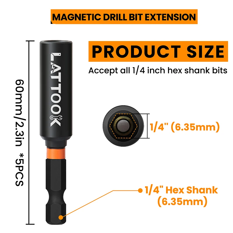 Extensión de broca de 5 uds., soporte de broca de liberación rápida de 1/4 pulgadas, mango de broca hexagonal magnético para controlador de impacto