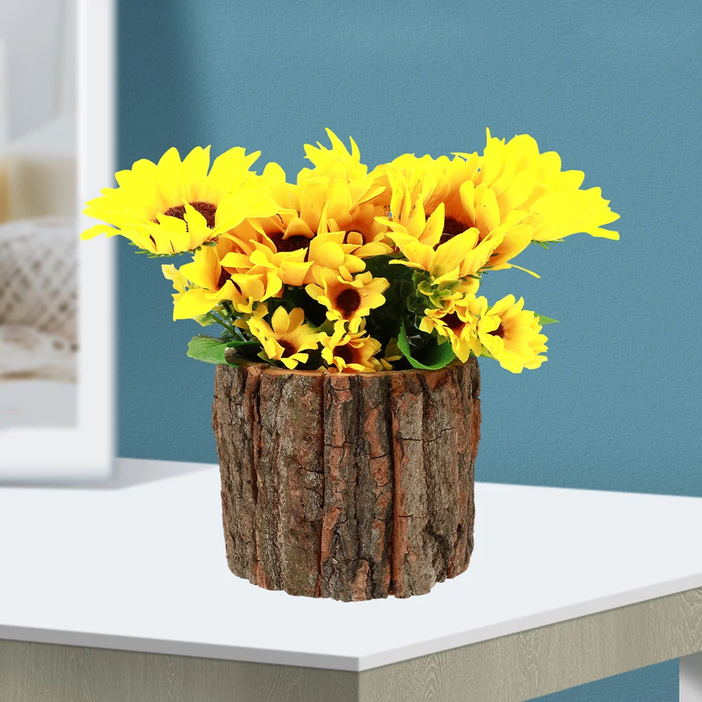 3 Pcs Waterproof Bark Flower Bucket 10cm Country Style Wooden Planter Vase for Home Decor Farmhouse Flowerpot Container