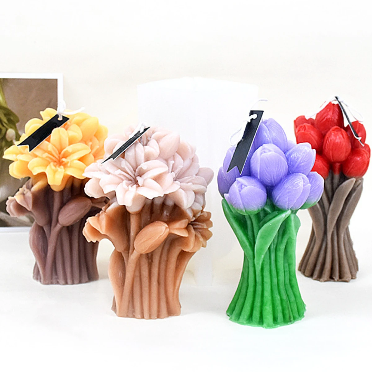 Emulation Narcissus Tulip Bouquet Silicone Candle Mold 3D Relief Lily Toilet Soap Mould Wedding Decor Valentine's Day Chocolate