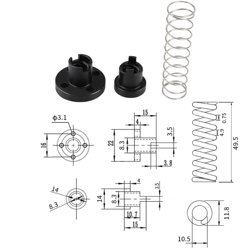 2 Sets T8 Anti-backlash Lead Screw Nut Brass POM Lead 2mm 4mm 8mm For Ender 3 CR10 T8 Anti Backlash Spring Nuts 3D Printer Parts