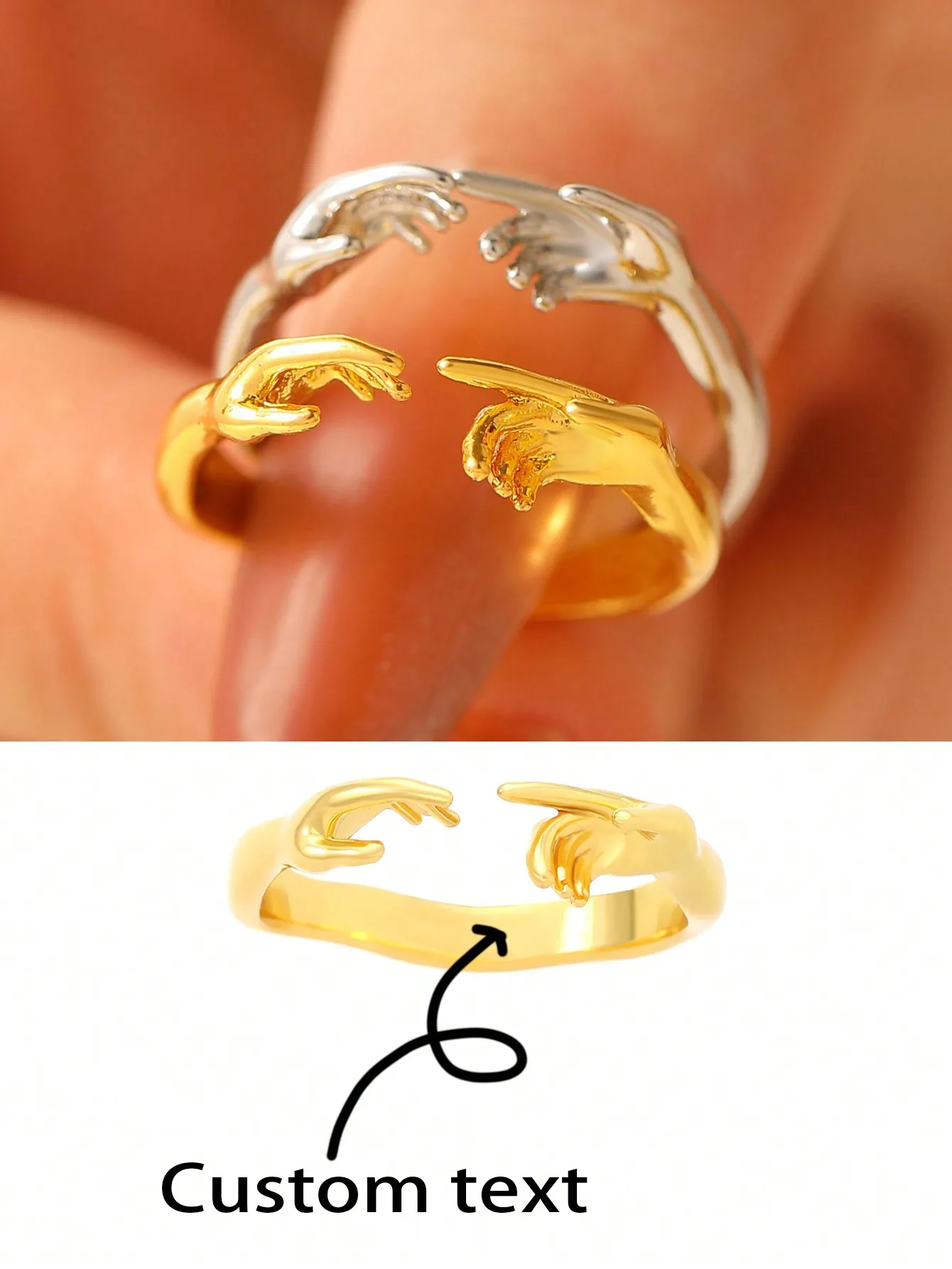 1 Personalized Fashion Adam Hand Adjustable Opening Men's and Women's Ring Name Carving DIY Jewelry