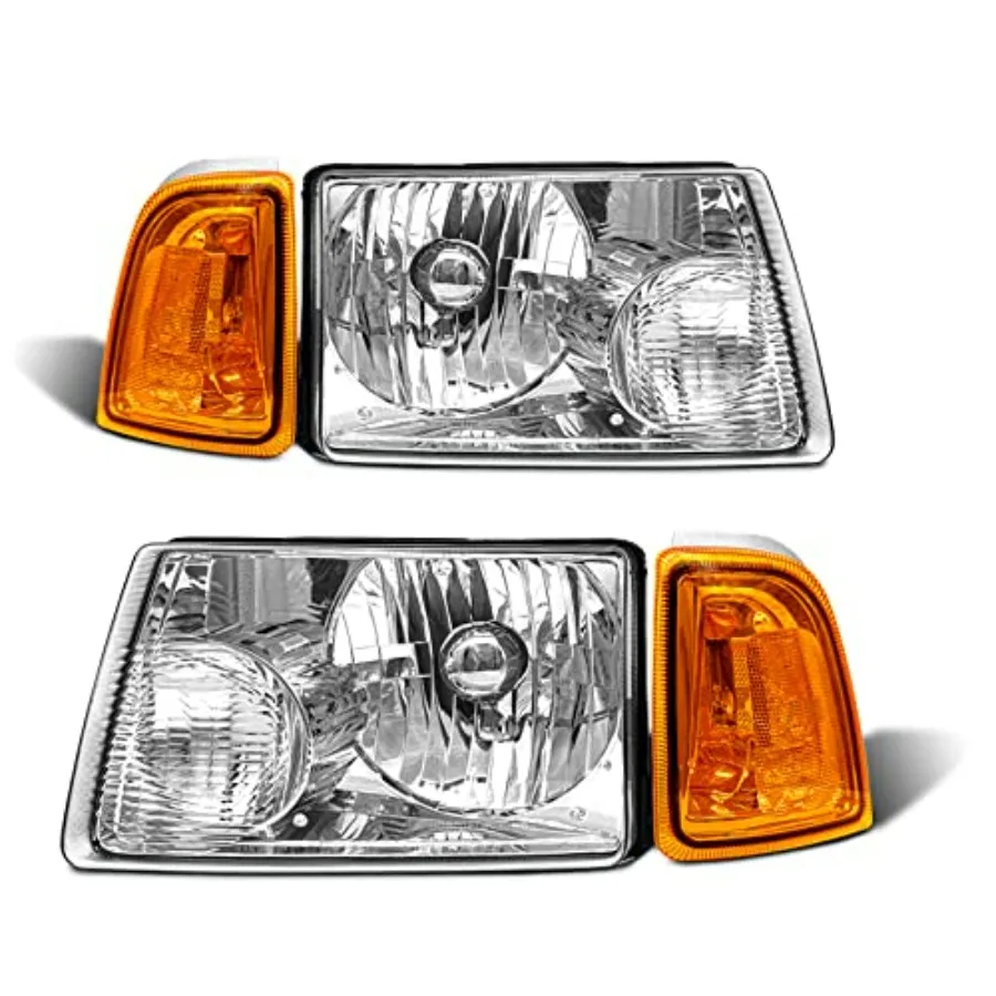 

2001-2011 Ranger Headlights Assembly Chrome Housing Amber Reflector Replacement Driver Passenger Side Bulbs NOT included