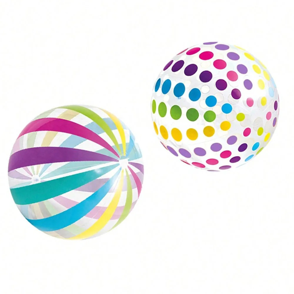 2 stks/set 15.35 Inch Kleurrijke Gestreepte Transparante Bal Opblaasbare Strandbal, Geschikt Voor Strand Zwembad Party Games - afbeelding 2