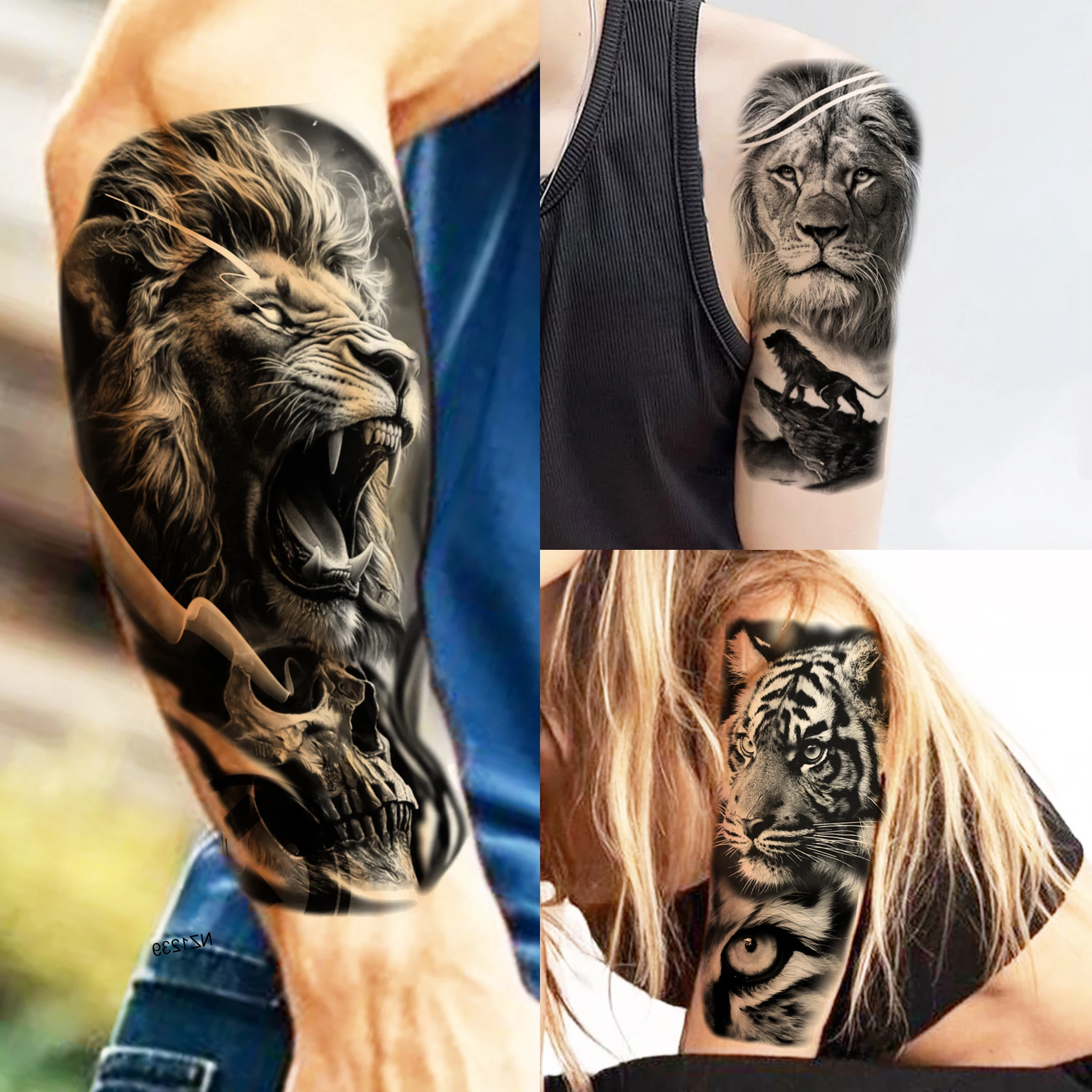 

1 Sheet Fierce Roaring Lion Tiger Temporary Tattoos For Men Women Arm Leg Tatoos Waterproof Realistic Beast Fake Tattoo Stickers