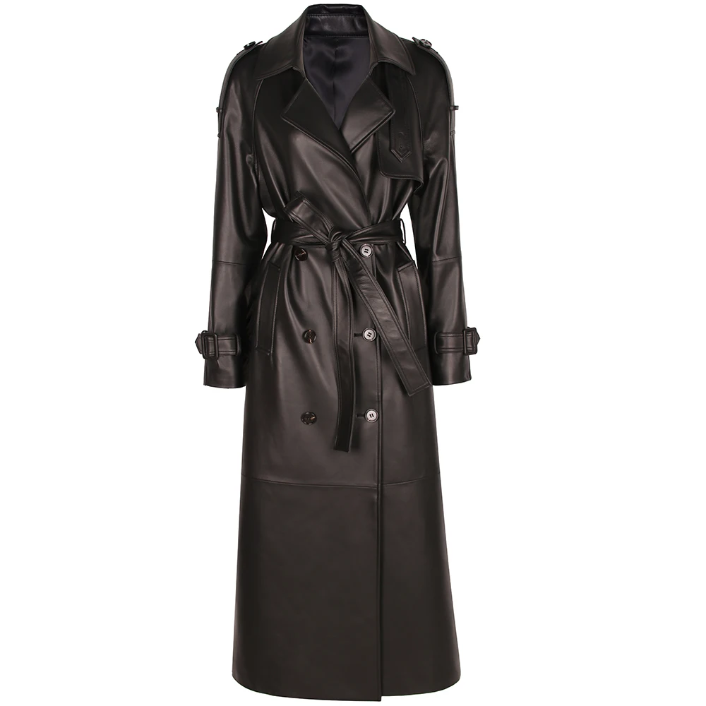 YOLOAgain Double Breasted Suede Jacket Coat Women Real Leather Trench Coat