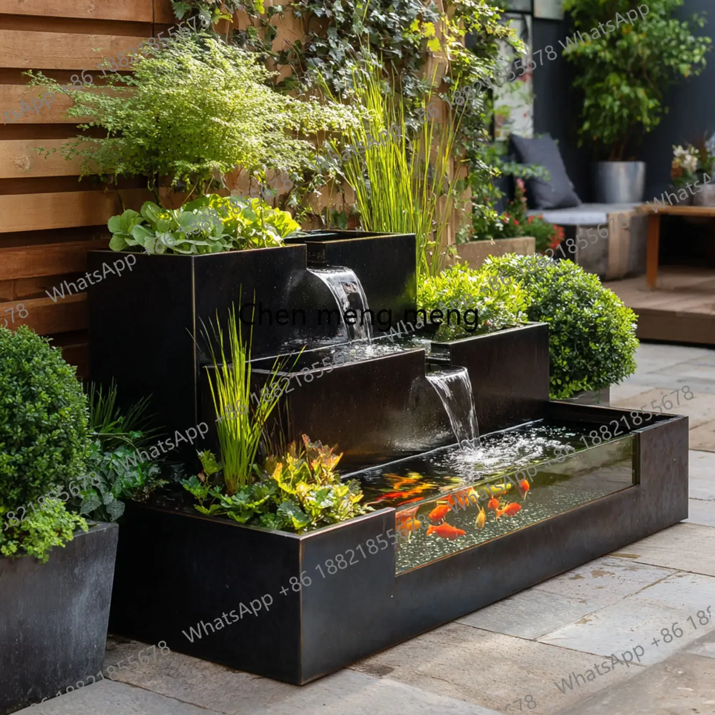 CC182 Stainless steel metal courtyard water feature fish pond courtyard terrace garden waterfall water fountain ornament