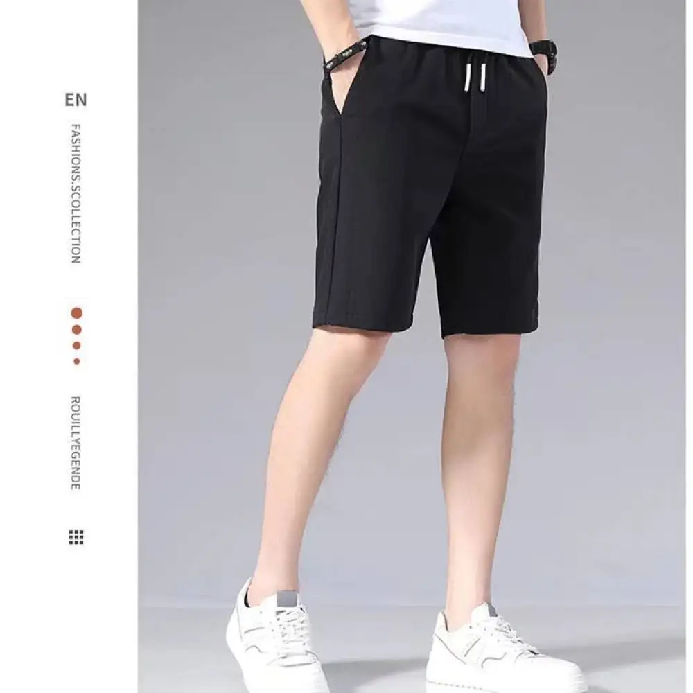 Mens Casual Ice Silk Shorts Summer Thin Fabric Beachwear Straight Cut Loose Fit Breathable Quick Dry Fitness Running Pants