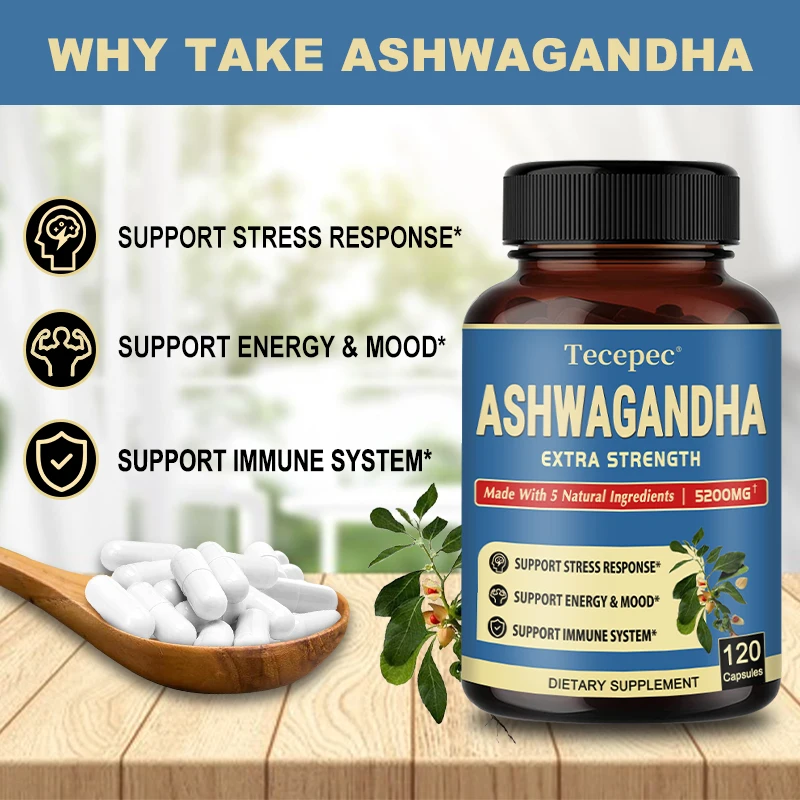 5-in-1 Premium Ashwagandha Capsules + Turmeric, Rhodiola Rosea, Ginger, Black Pepper - Supports Energy, Mood and Immunity