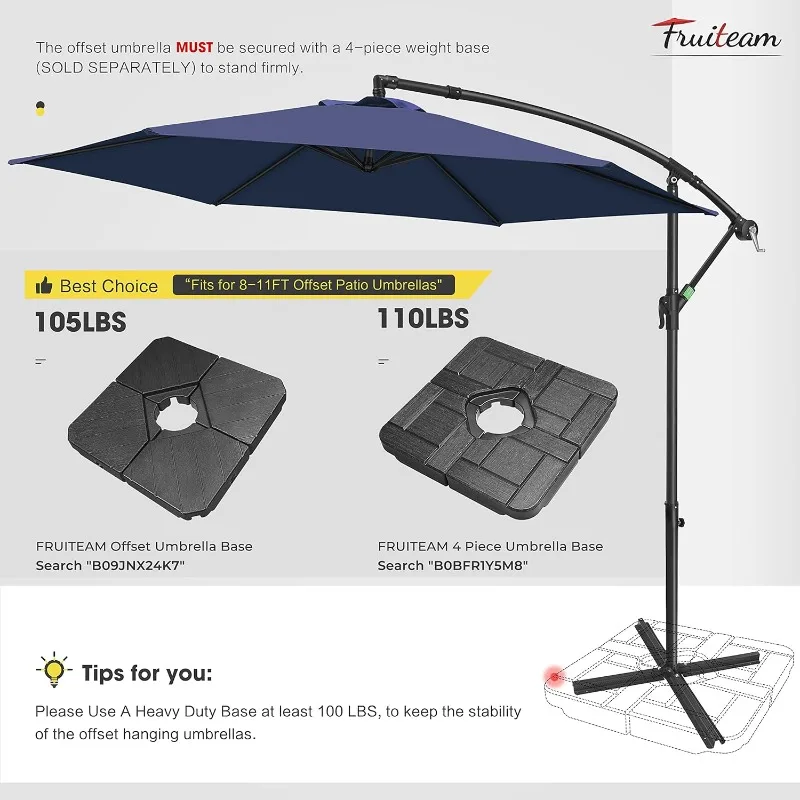 FRUITEAM 10FT Patio Umbrellas Offset Cantilever Umbrella, Large Shade Hanging Market Umbrella, Waterproof