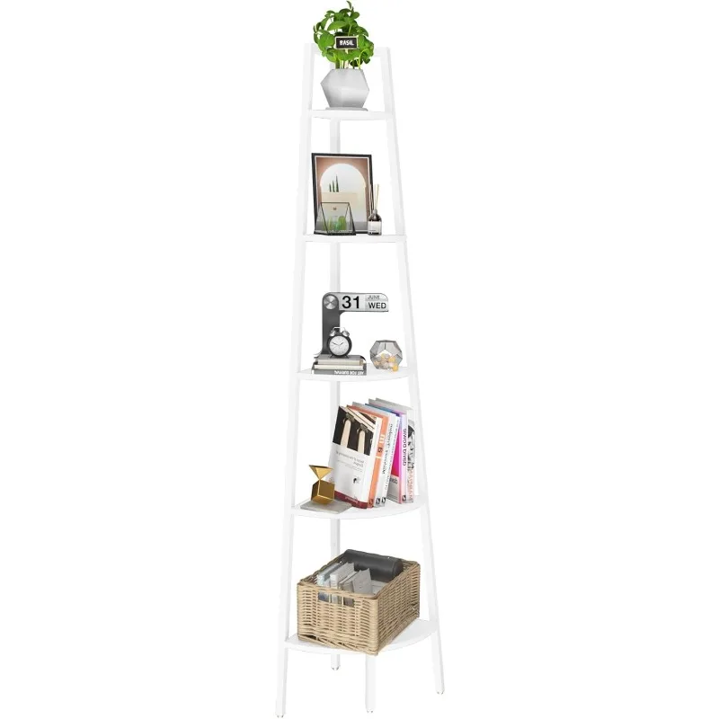 

Corner Shelf, 5-Tier Corner Bookshelf with Metal Frame, Ladder Corner Shelves Display Shelf for Bedroom Living Room