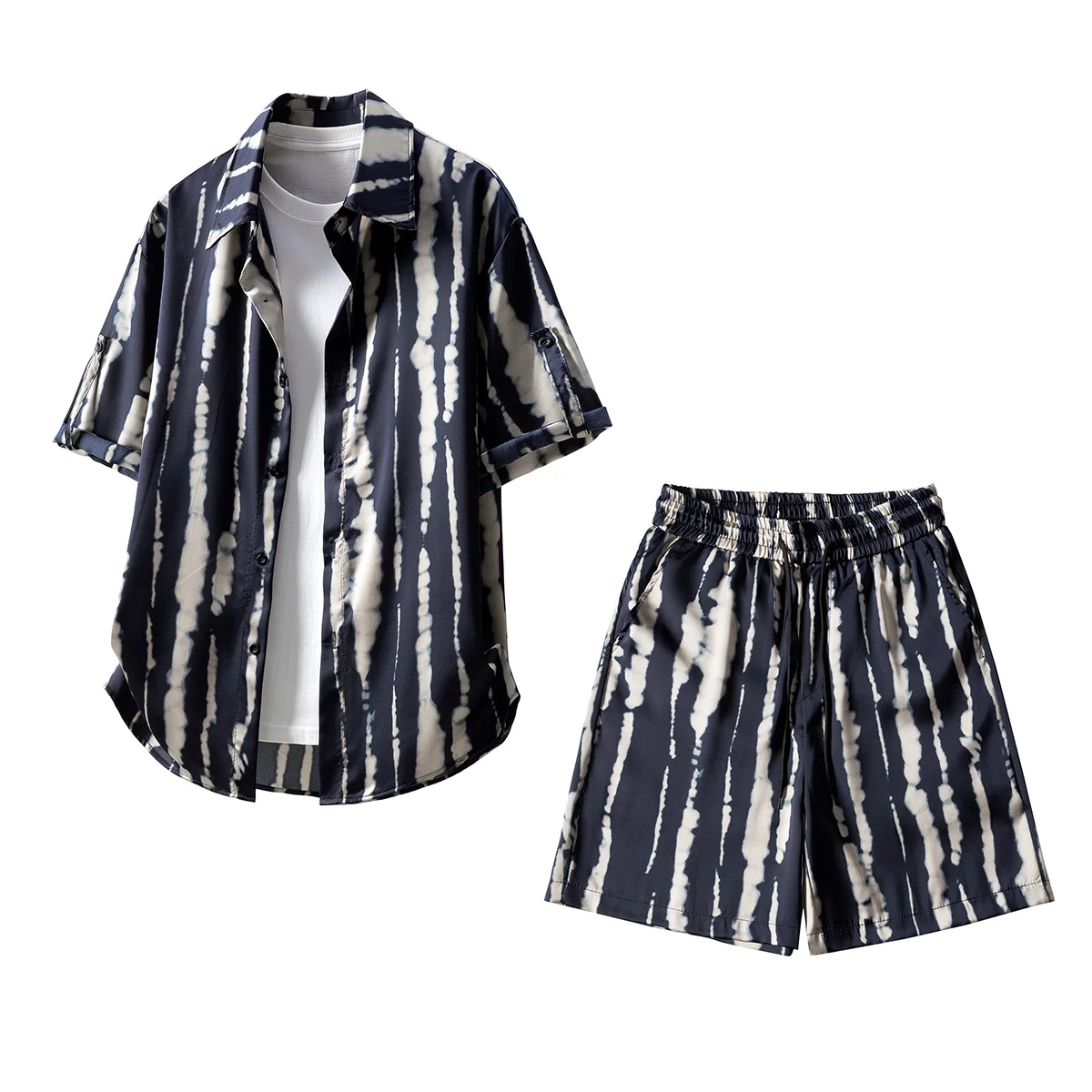

Short-Sleeved Shirt + Shorts 2026 Summer New Men's High-Quality Fashion Trend Comfortable Breathable Loose Casual Suit