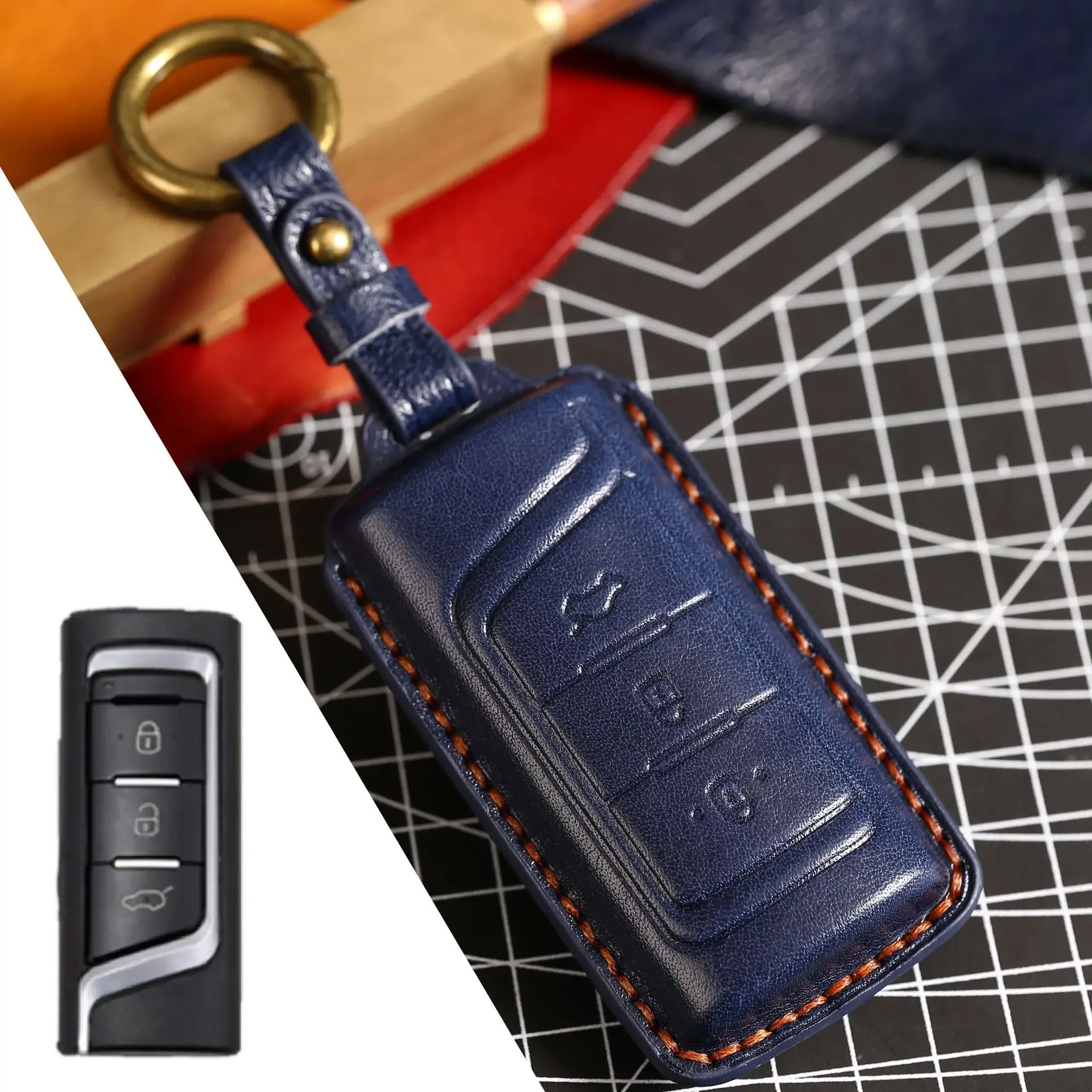 

1pc Leather Car Fob Key Case Cover For GAC Trumpchi GS8 GS3 GS4 Plus GS5 GS7 Ga3 Ga4 GM6 GM8 M8 M6 2013-2021 Remote