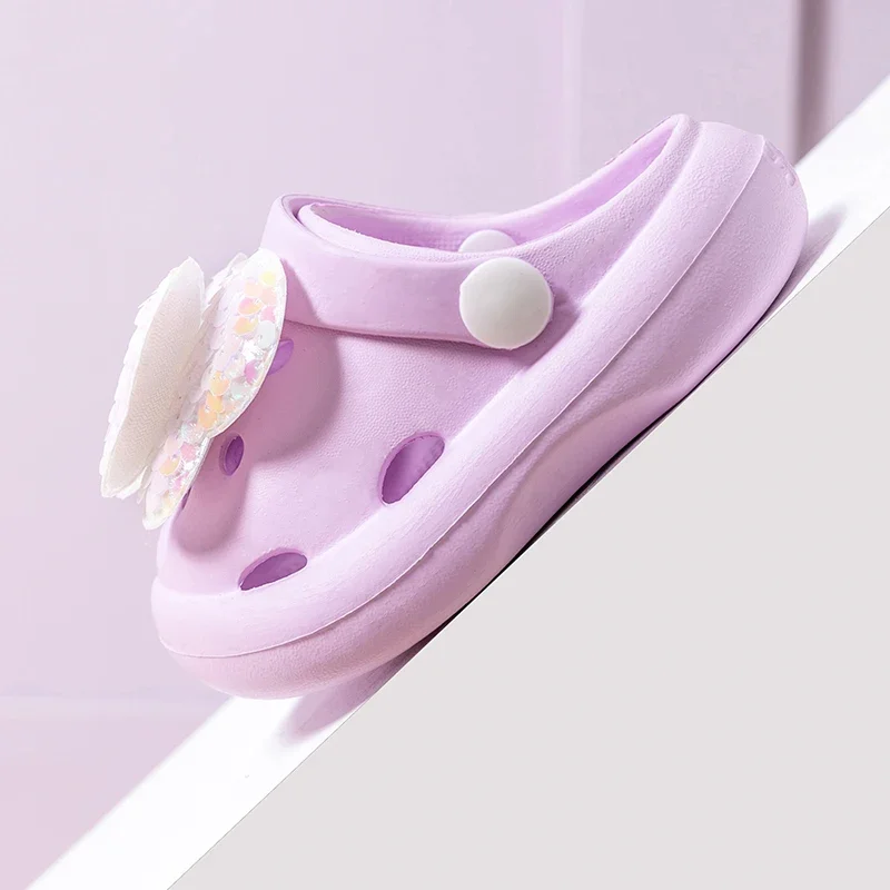 2024 New Girls EVA Slipper Summer Bow Sandals Sequined Princesse Children Flash Diamond Party Dress Shoes for Kids Slides