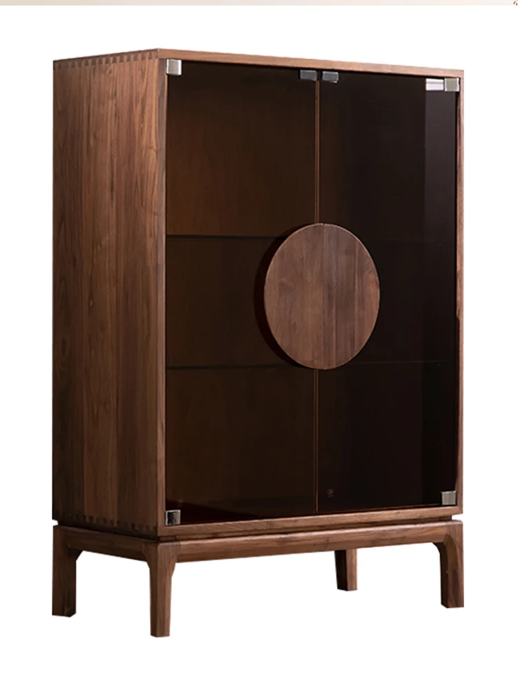 

Simple Black Walnut Solid Wood Dining and Wine Cabinet, Multi-functional Storage and Storage Cabinet Hallway Cabinet