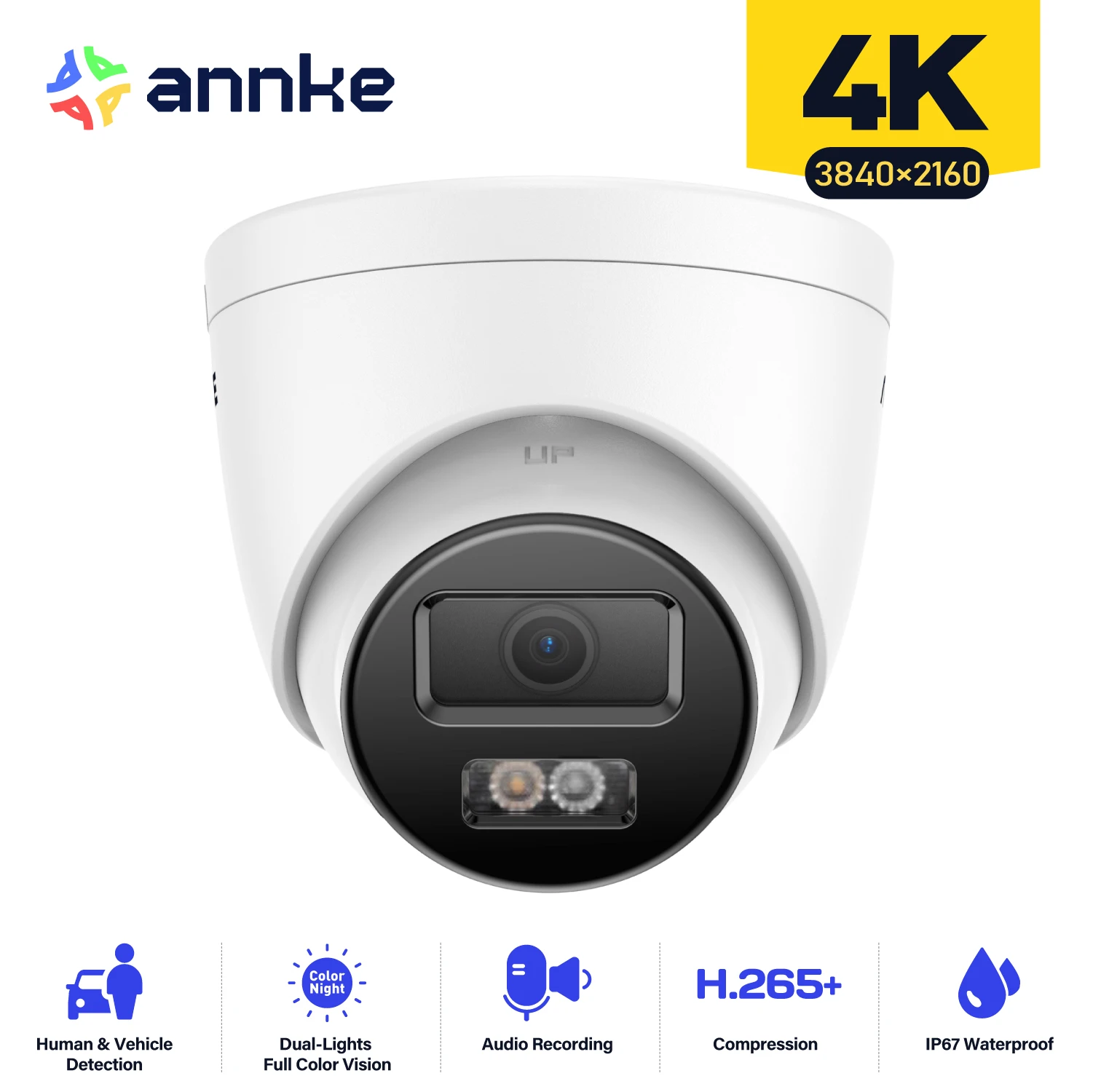 ANNKE 4K 8MP Outdoor IP Camera, Smart Dual-Light Full-Color Night Vision, Human/Vehicle Detection 2.0, 4mm@F1.6 Lens, 120dB WDR, Built-in Mic, H.265+ IP67 PoE/DC12V