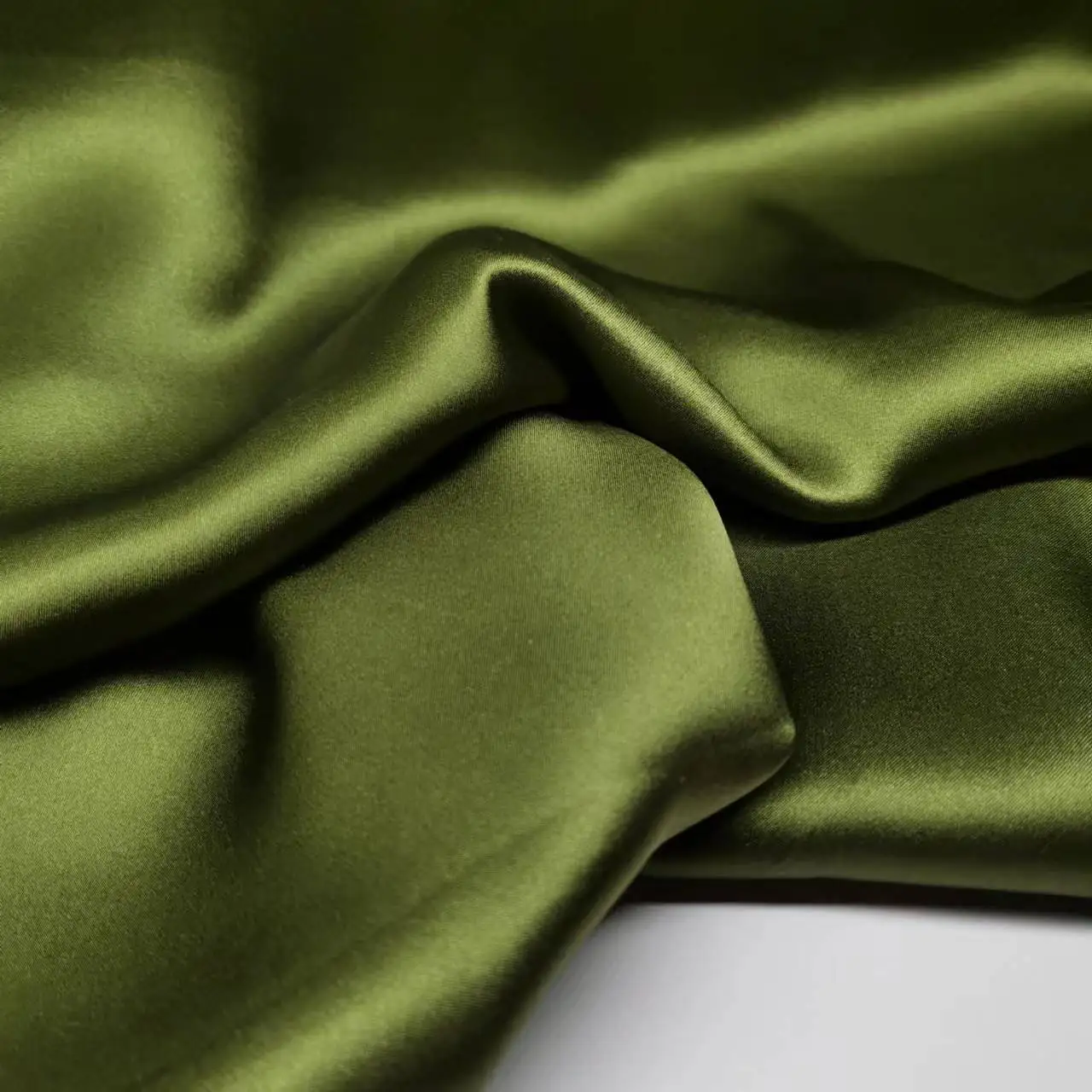 Pure Silk Satin Dress 15mm Gown Fabric Cheongsam Natural Soie Khaki Green Glossy Quatlity Satin Breathable  Material