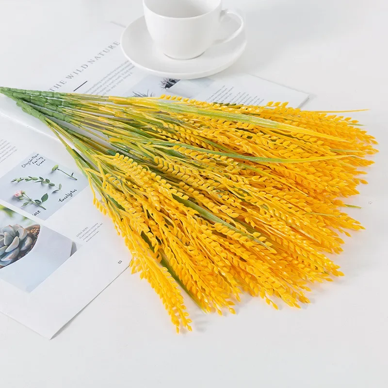 1 lot de plantes artificielles, simulation de riz, décor d'automne pour mariage, grain simulé, semis, fausses fleurs en plastique, décoration d'automne pour la maison