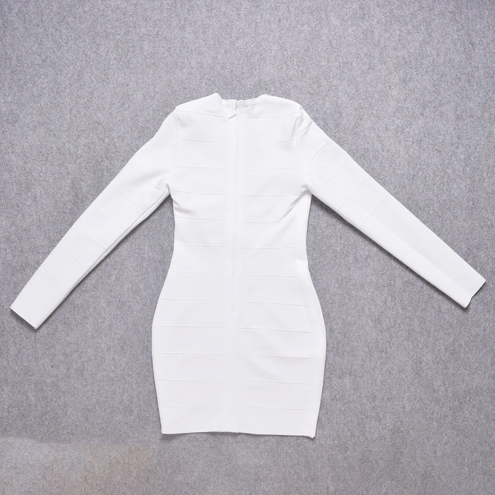 HQBORY White Long Sleeves Striped Bandage Dress Sexy 2023 Women O Vintage Quality Bodycon Dress Runway Black Classic XL Vestidos