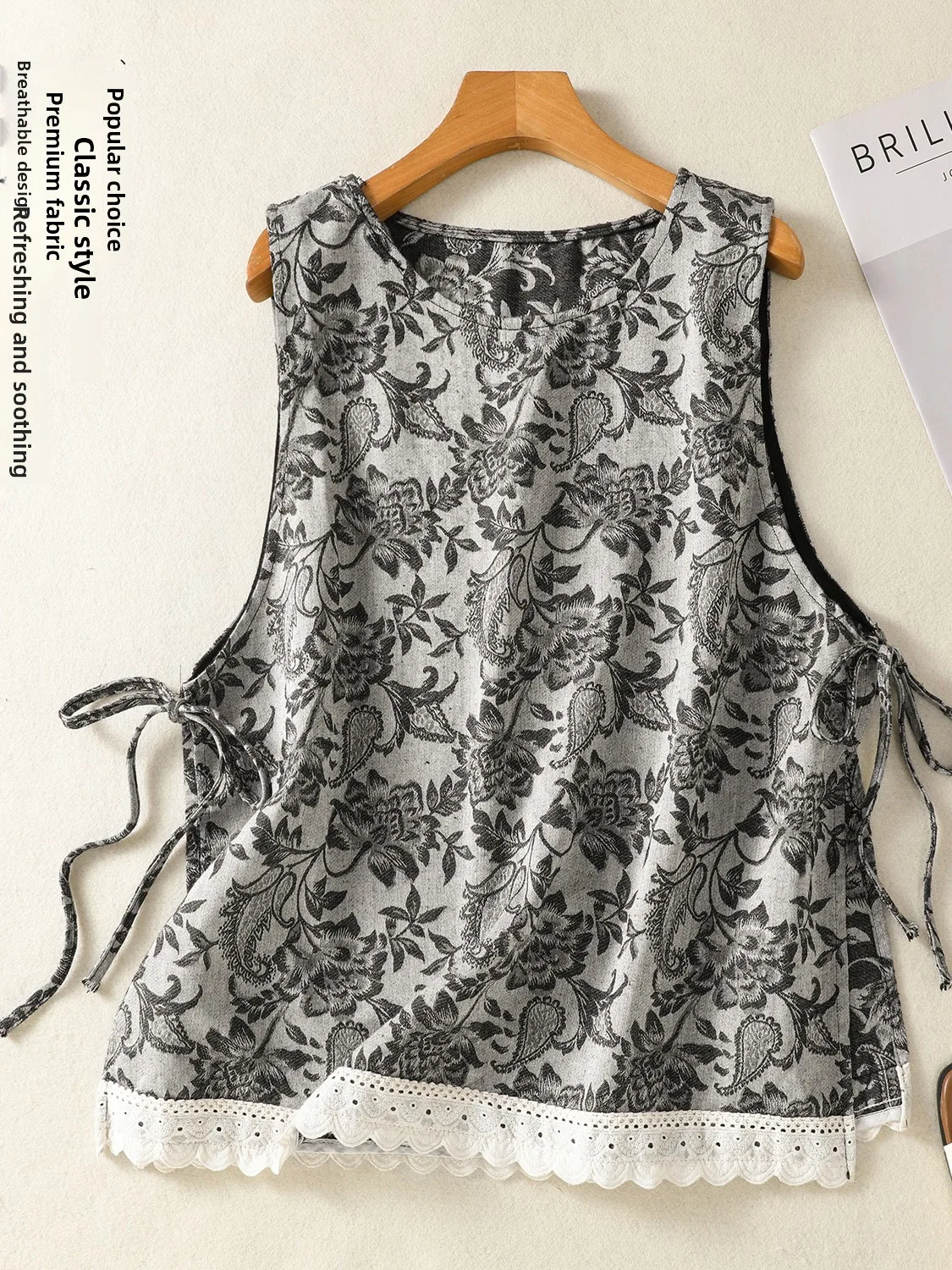 

Свободная женская льняная куртка с принтом в Корейском стиле, летняя повседневная верхняя одежда с художественным дизайном, жилет большого размера, осенняя мода