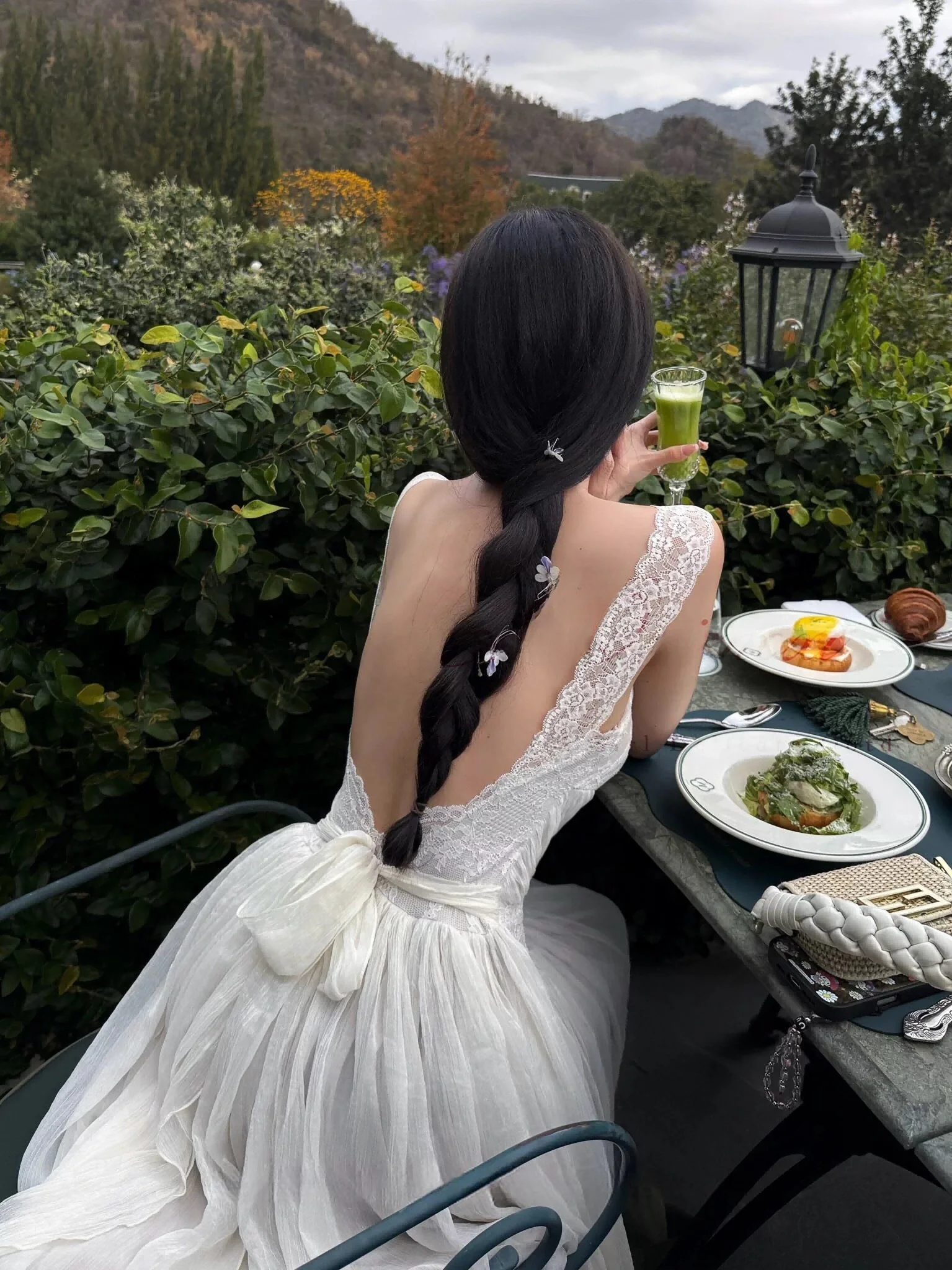 Elegant White Lace Strapless Dress Summer Vacation Perfect Wind Splice Large Backless Tie Dress Fairy Skirt Style Thin Type