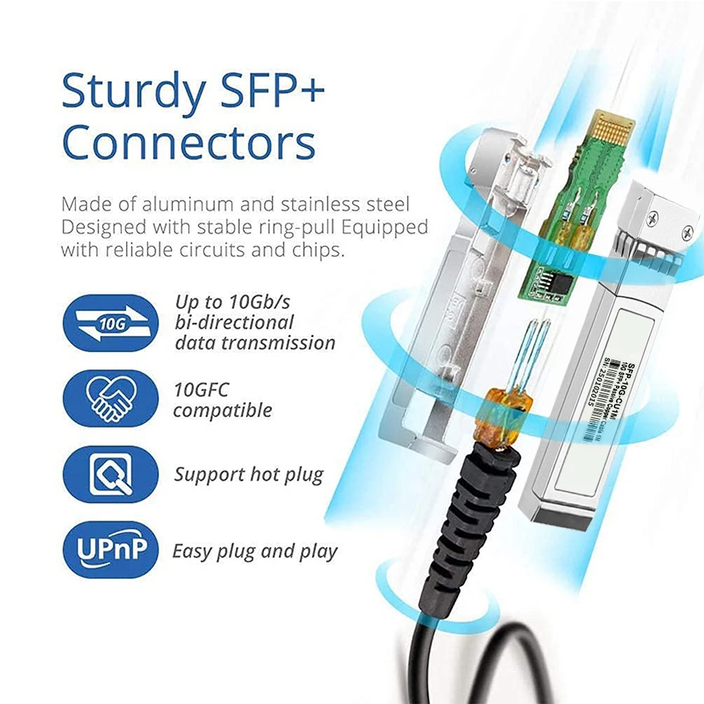 كابل Mraytec 10G SFP+ Twinax، كابل سلبي نحاسي (DAC)، 0.5-10 متر، لمفتاح Cisco، Huawei، MikroTik، HP، Intel... إلخ