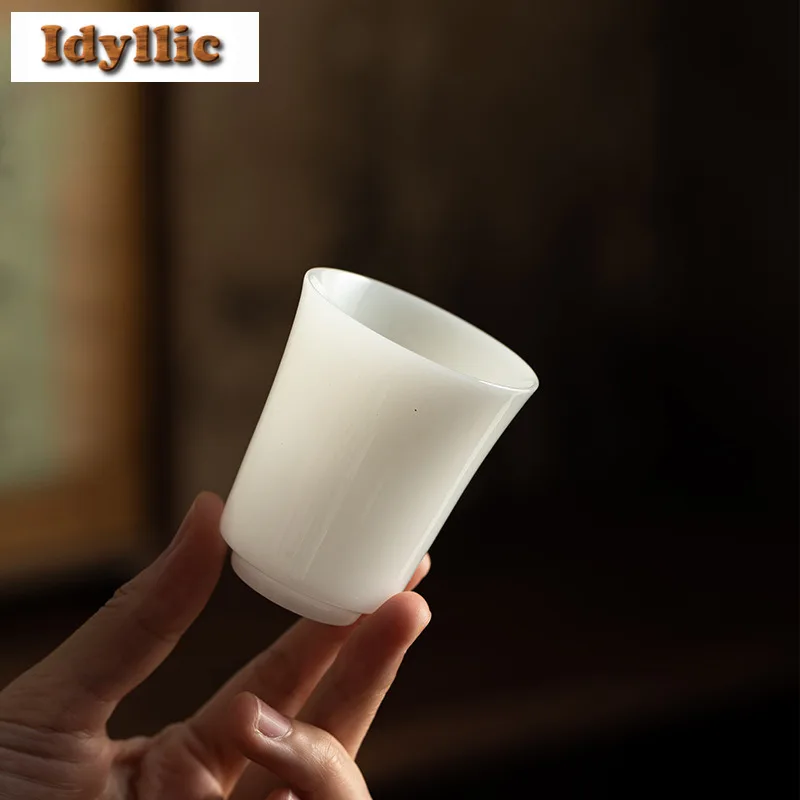 

2pc/lot Icy Jade Teacup Handmade Tea Bowl Mug Tea-tasting Fragrance Cup Jianzhan Master Cups Household Drinkware Ornaments 65ml