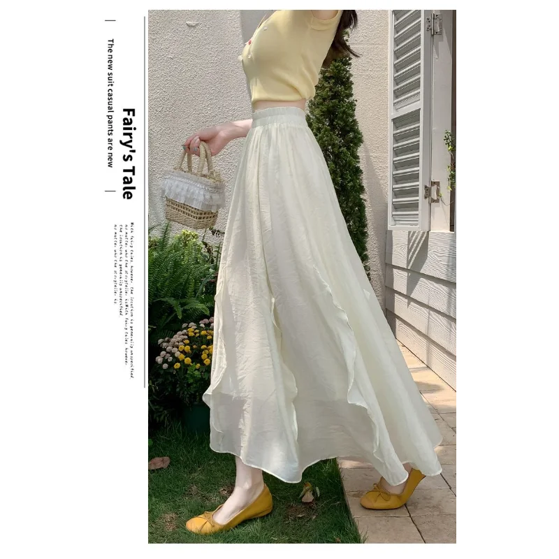 Irregular Ruffled Pleated for Women 2025 New Super Fairy Umbrella High Waist A-line Long Skirt