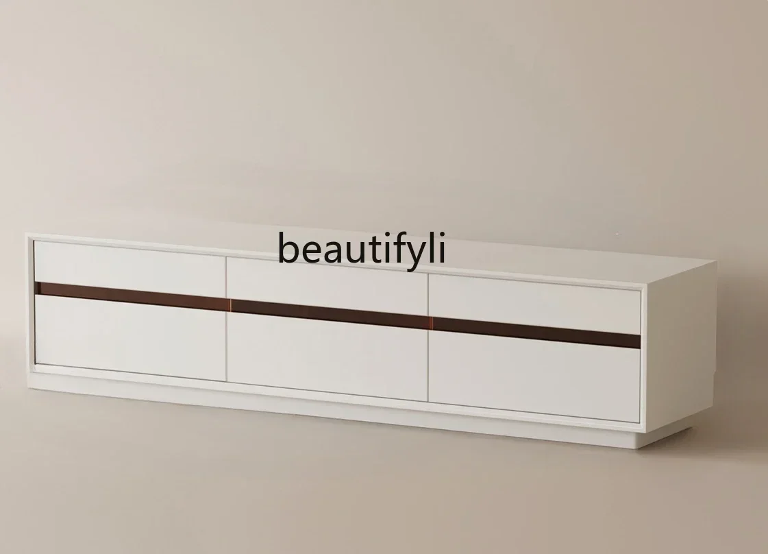 Q181 French Cream Style TV Cabinet Modern Minimalist Living Room White Home Floor Minimalist Laser Cabinet