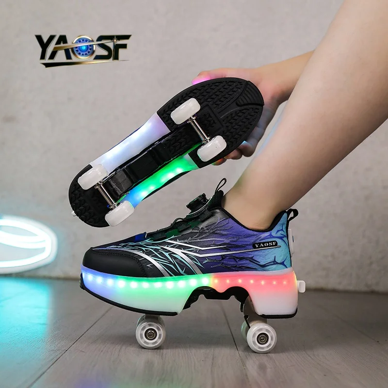 

Upgraded version of children's and teenagers' walking shoes, equipped with one click retractable wheels and dual lighting pan ti
