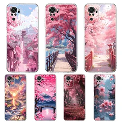 Pink Spring Cherry Blossoms Phone Case Cover for Redmi 12 Note 10 11 11T 7 8 8T 9 K40 Gaming 9A 9C Pro Plus 5G Transparent Shell