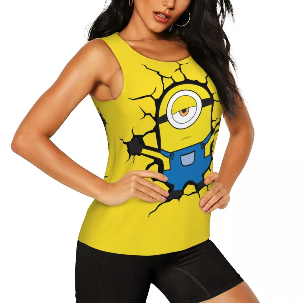 Custom Minions Broke The Wall Yoga Tank Tops for Women Gym Workout Sports Shirts