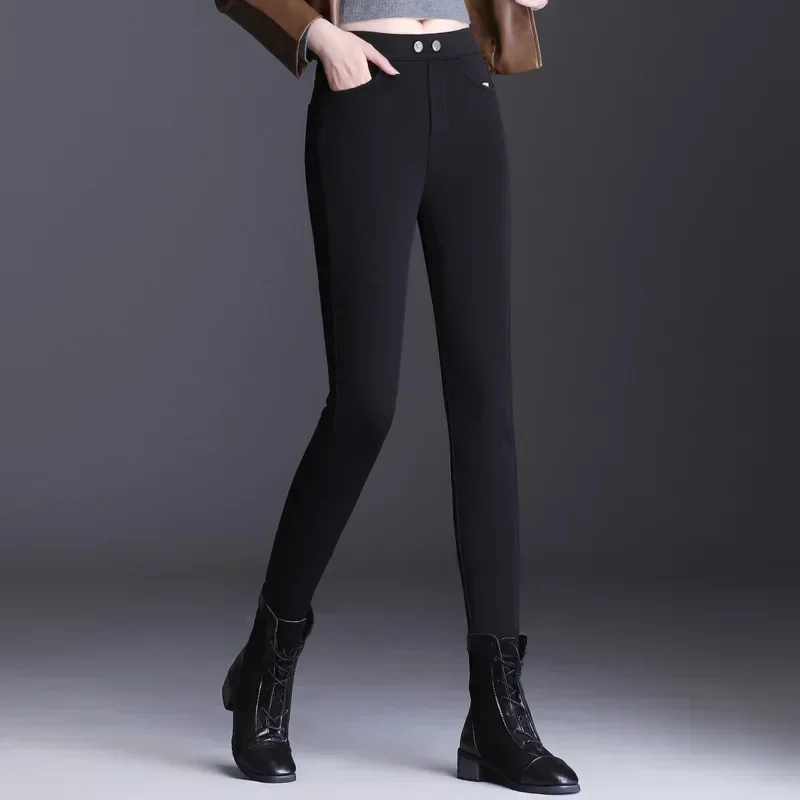 2024 New Winter and Autumn Women Casual Black Long Pants Fashion Warm Windproof Pants Ladies Trousers