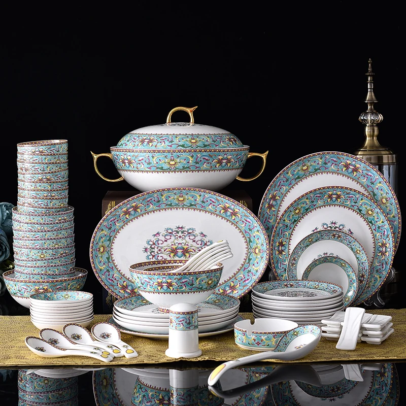 High-Quality Bone China Tableware 74 Head  Ceramics Tableware Bowl set bone china tableware set