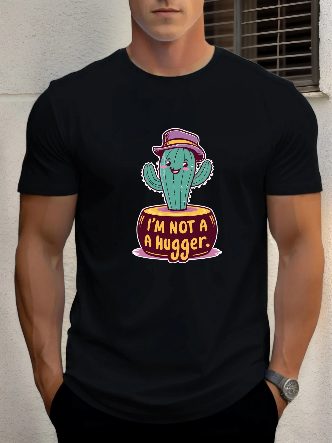 

T Shirt For Men I'M NOT A HUGGER 100% Cotton Graphic Printing Summer Round Neck T-Shirt Casual Breathable Street Style Daily Top