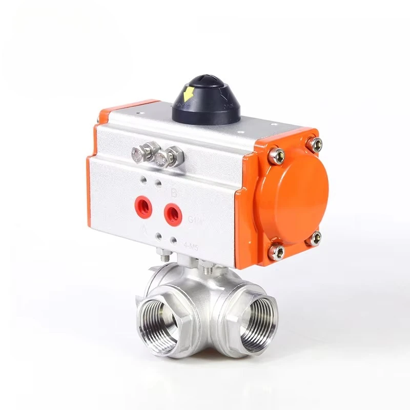 DN10 High Platform Pneumatic 304 Stainless Steel Ball Valve 3-Way Double Acting Cylinder for Water Media OEM Customization