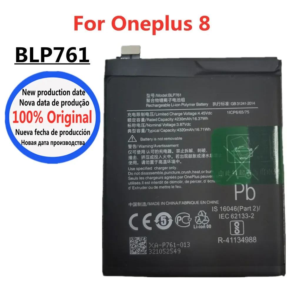 

New 4320mAh Capacity Original Phone Battery BLP761 For 1+ Oneplus 8 Oneplus8 One plus 8 Replacement Battery Batteries Batteria