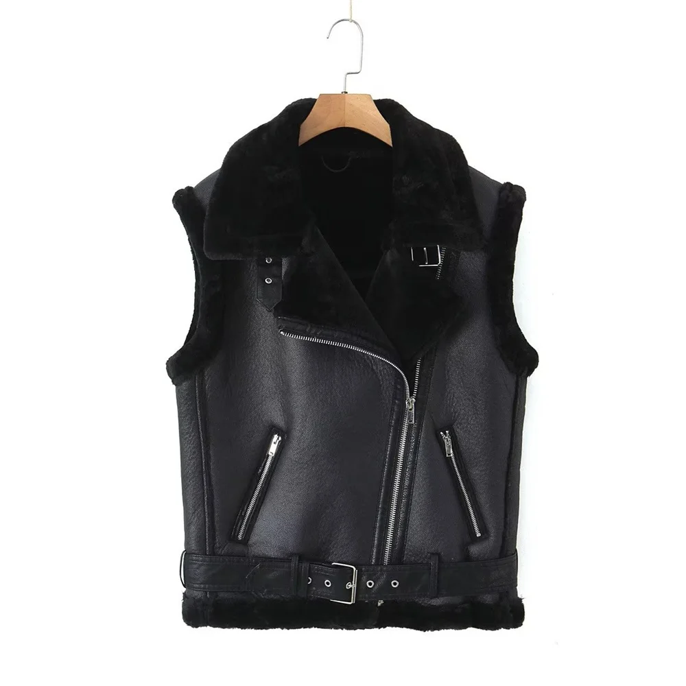 2024 Autumn New Women's Fashion and Leisure Multi functional Collar Zipper Fur One piece Tank Top